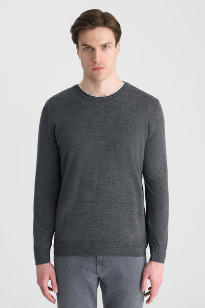 Ds Damat Regular Fit Gri Melanj Düz Örgü Kazak