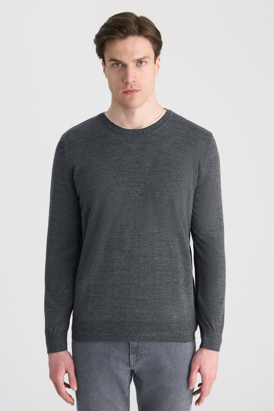 Ds Damat Regular Fit Gri Melanj Düz Örgü Kazak