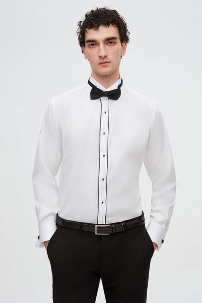 Ds Damat Slim Fit Beyaz Düz Smokin Gömlek