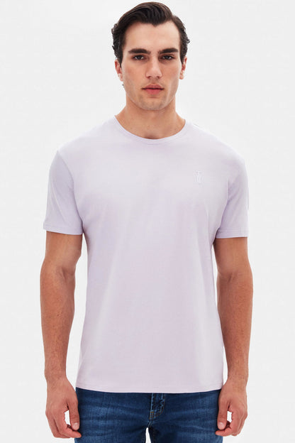 Twn Slim Fit Galaktik Leylak Düz Kabartma Baskılı T-shirt