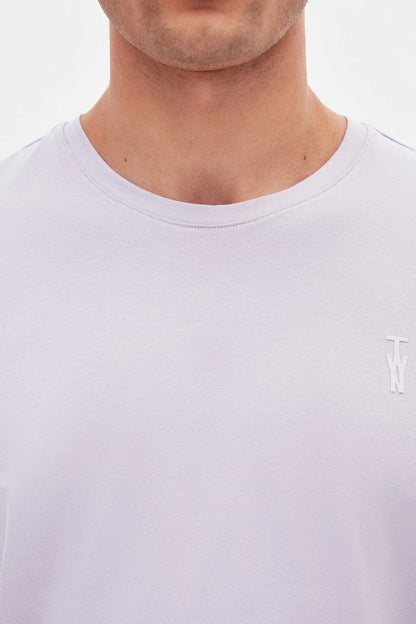 Twn Slim Fit Galaktik Leylak Düz Kabartma Baskılı T-shirt