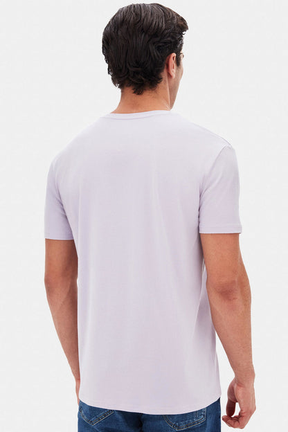 Twn Slim Fit Galaktik Leylak Düz Kabartma Baskılı T-shirt