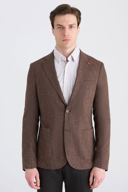 Twn Slim Fit Kahverengi Armürlü Kumaş Ceket