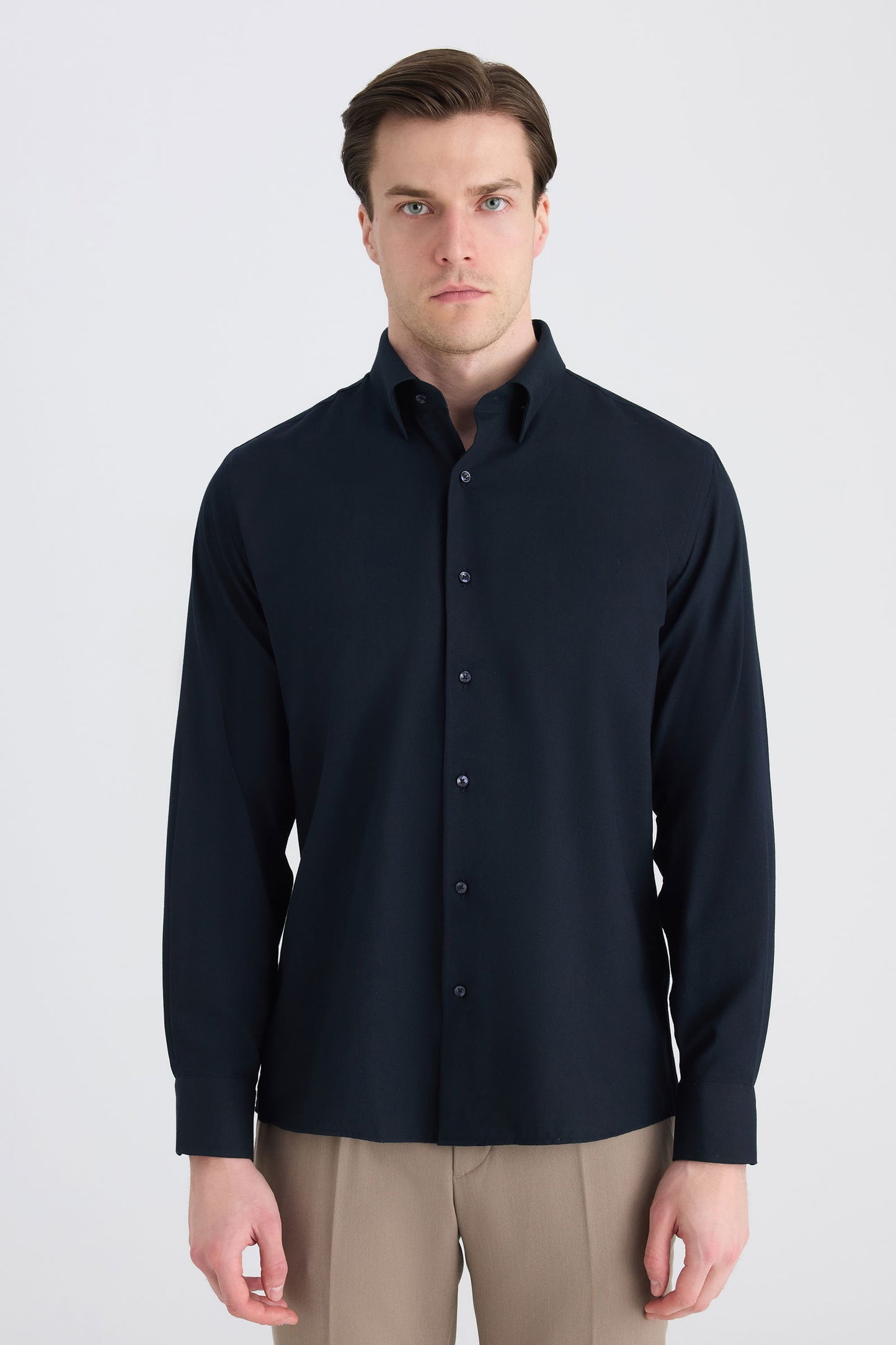 Ds Damat Slim Fit Lacivert Armürlü Gömlek