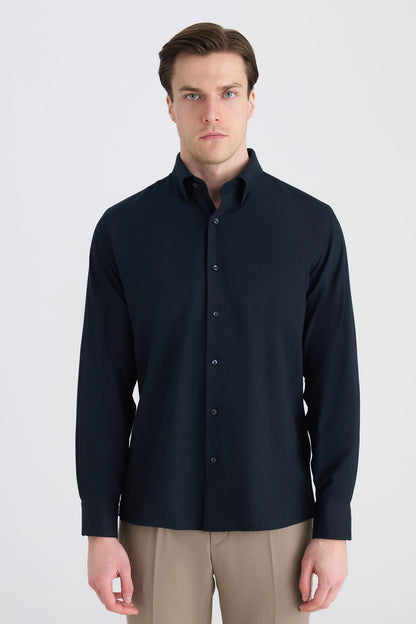 Ds Damat Slim Fit Lacivert Armürlü Gömlek