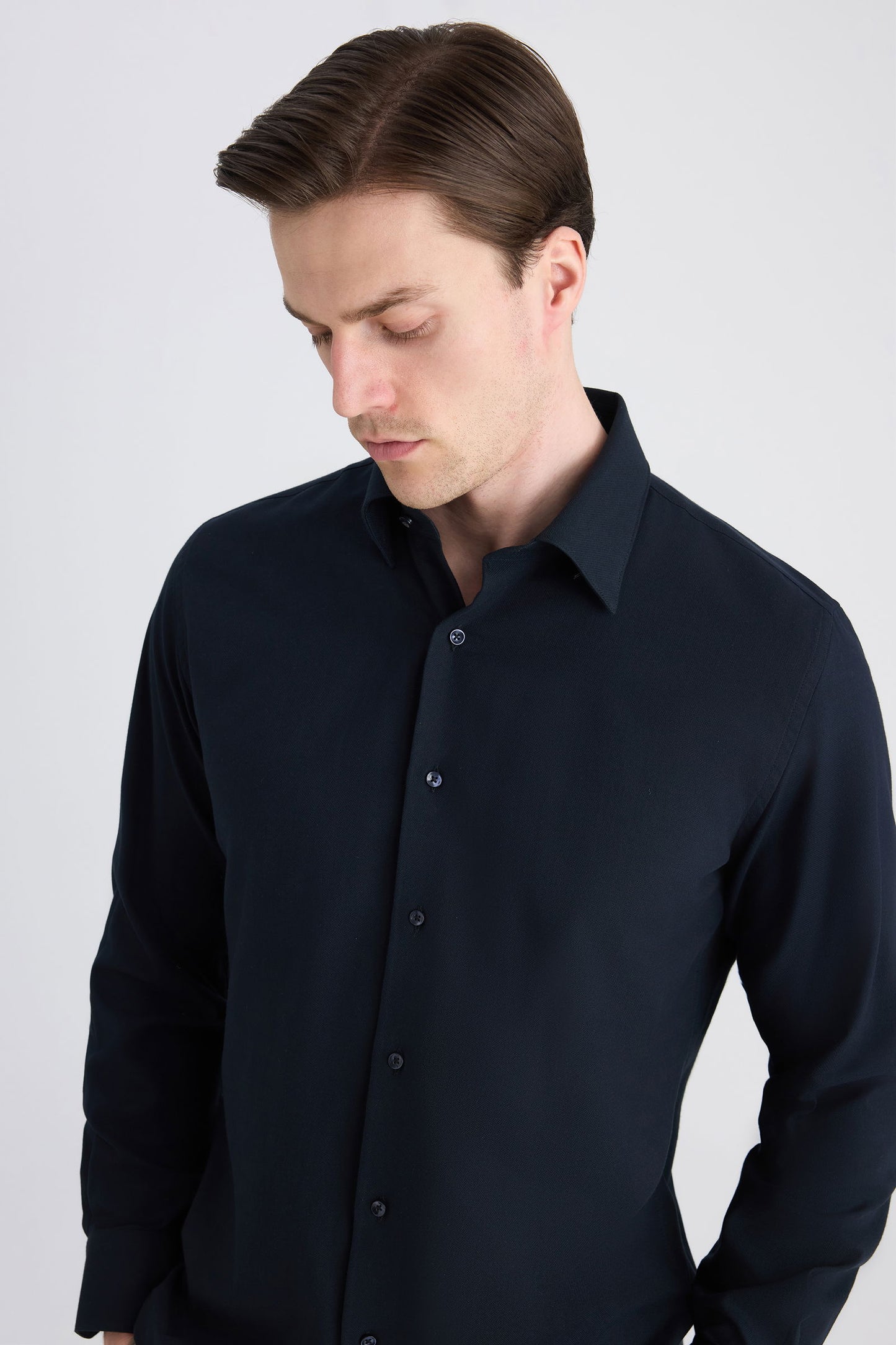 Ds Damat Slim Fit Lacivert Armürlü Gömlek