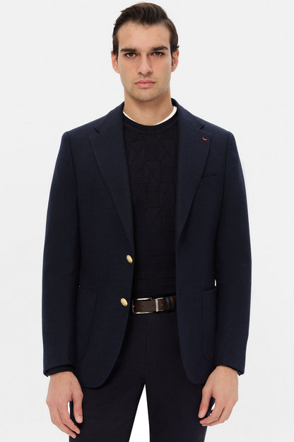Ds Damat Regular Fit Lacivert Armürlü Kumaş Ceket