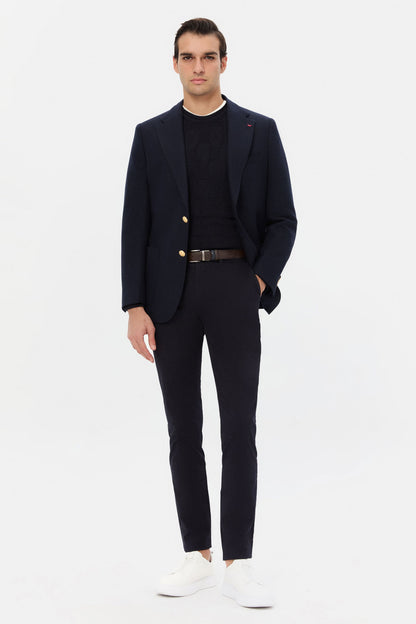 Ds Damat Regular Fit Lacivert Armürlü Kumaş Ceket