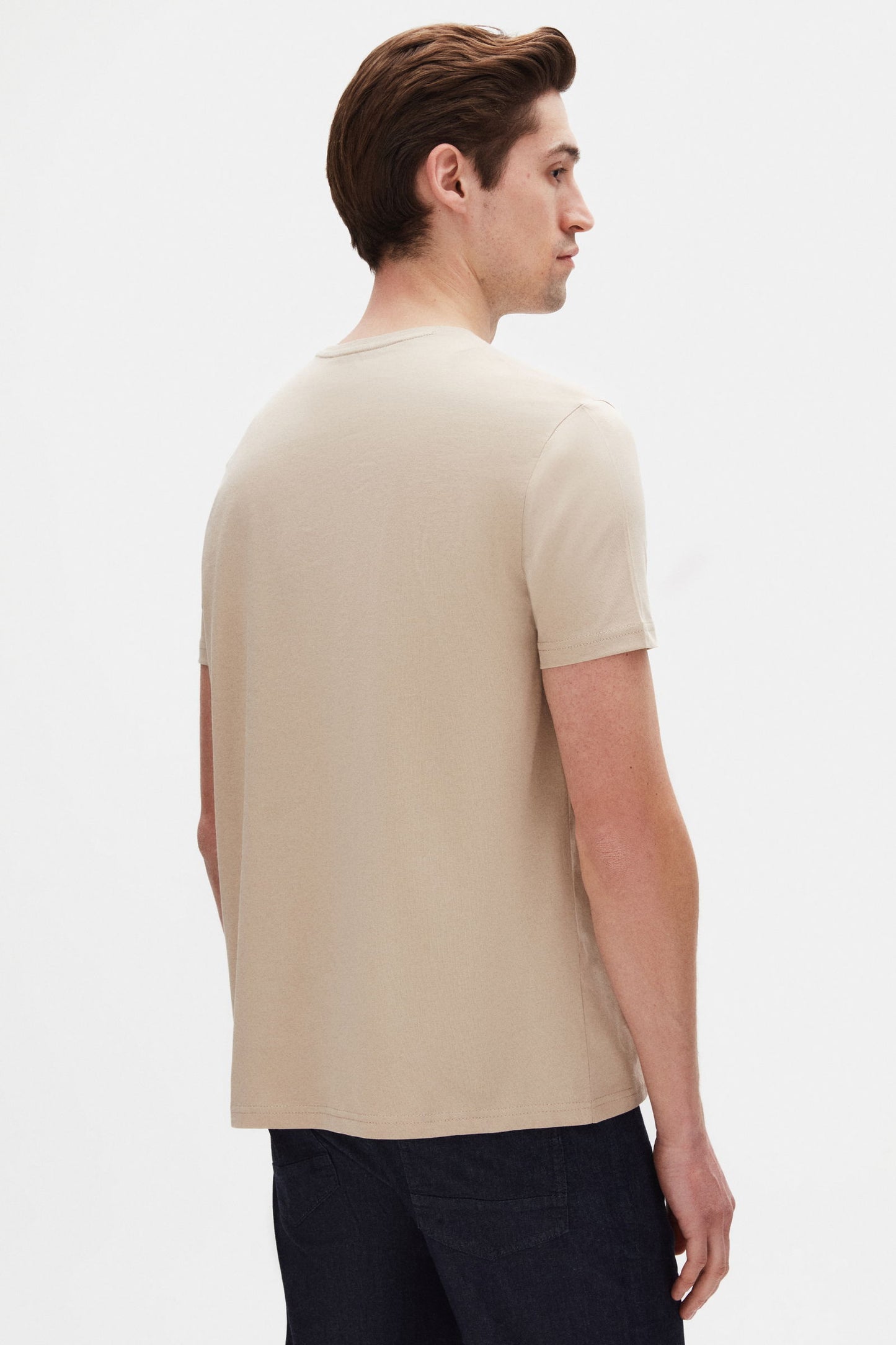 Ds Damat Regular Fit Bej Düz %100 Pamuk Logo Baskılı T-shirt