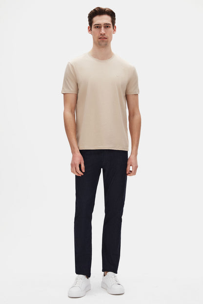 Ds Damat Regular Fit Bej Düz %100 Pamuk Logo Baskılı T-shirt