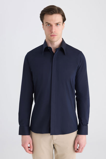 Twn Slim Fit Lacivert Düz Gömlek