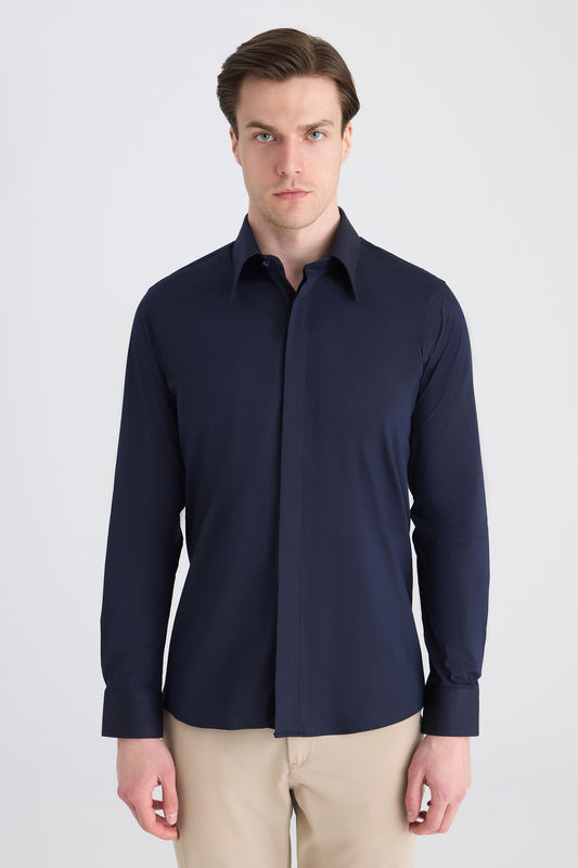 Twn Slim Fit Lacivert Düz Gömlek