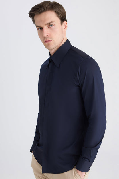 Twn Slim Fit Lacivert Düz Gömlek