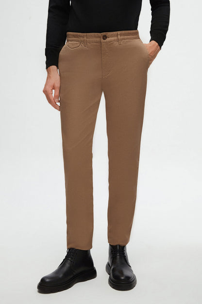 Twn Slim Fit Koyu Bej Armürlü Chino Pantolon