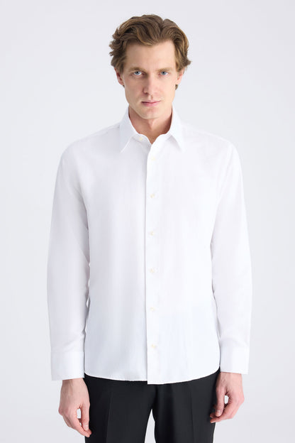 Ds Damat Slim Fit Beyaz Armürlü Gömlek
