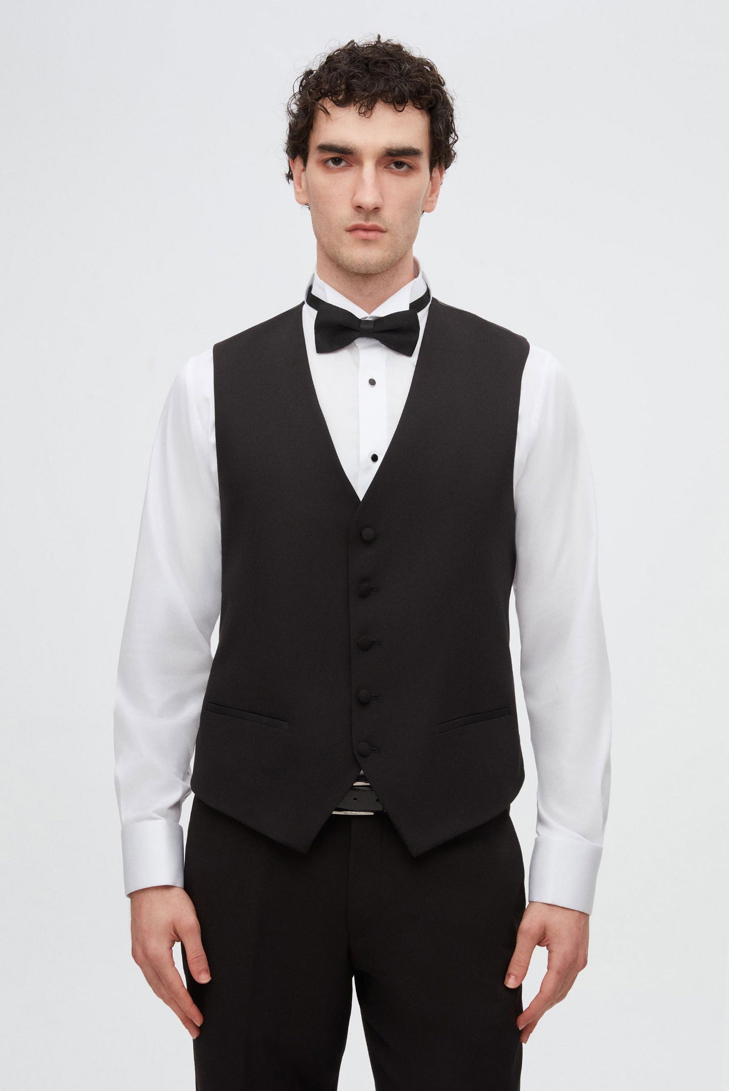 Twn Slim Fit Siyah Düz Damatlık & Smokin Yelekli Takim Elbise