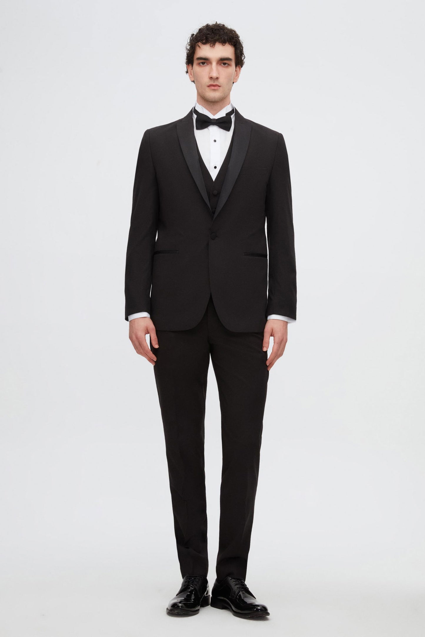 Twn Slim Fit Siyah Düz Damatlık & Smokin Yelekli Takim Elbise