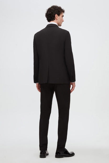 Twn Slim Fit Siyah Düz Damatlık & Smokin Yelekli Takim Elbise