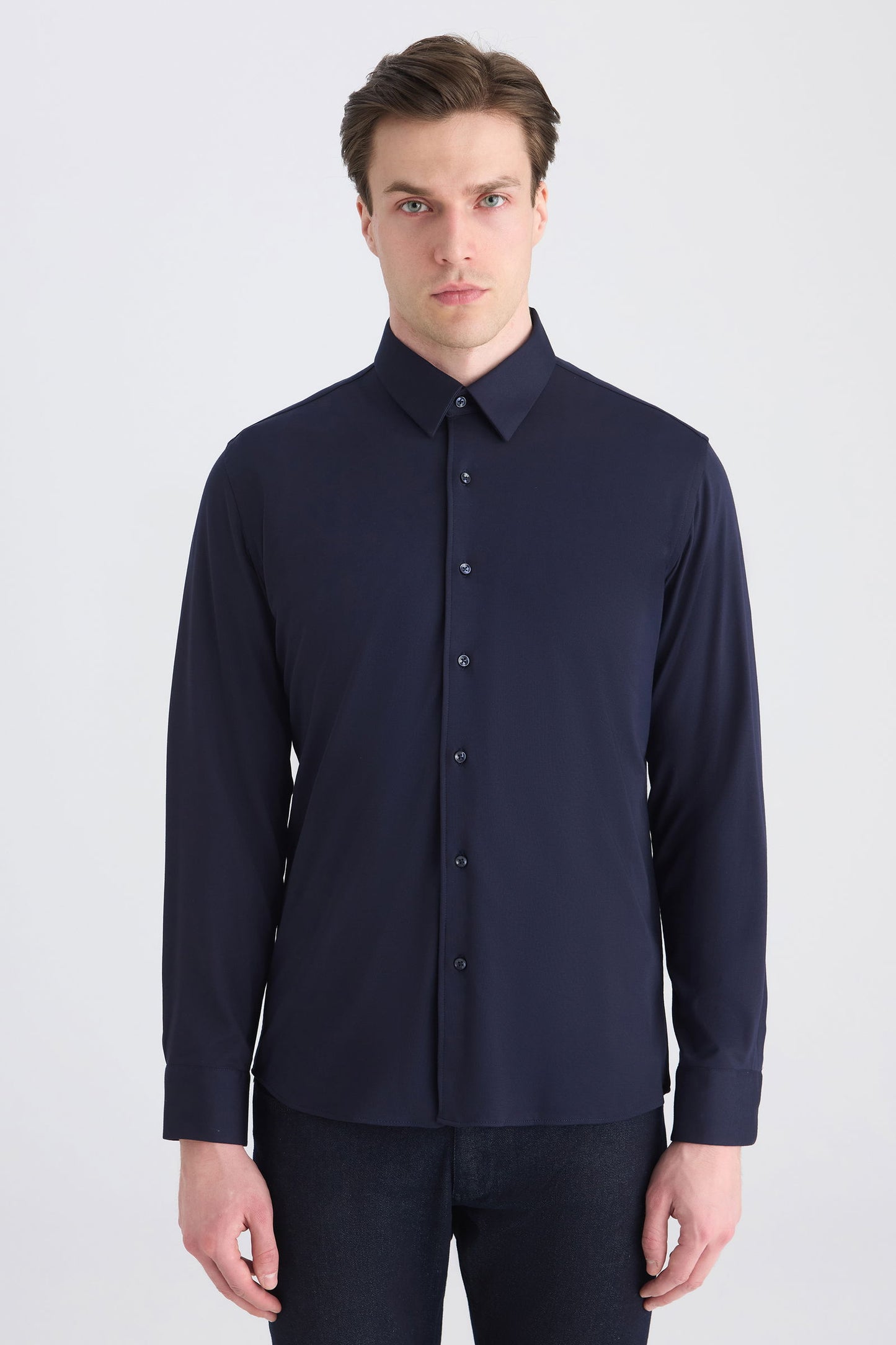 Ds Damat Slim Fit Lacivert Örme Gömlek