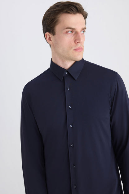 Ds Damat Slim Fit Lacivert Örme Gömlek