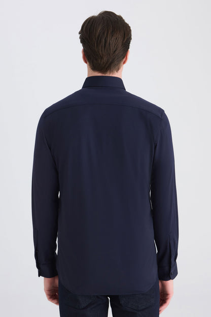 Ds Damat Slim Fit Lacivert Örme Gömlek