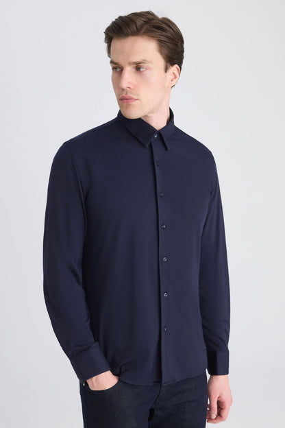 Ds Damat Slim Fit Lacivert Örme Gömlek