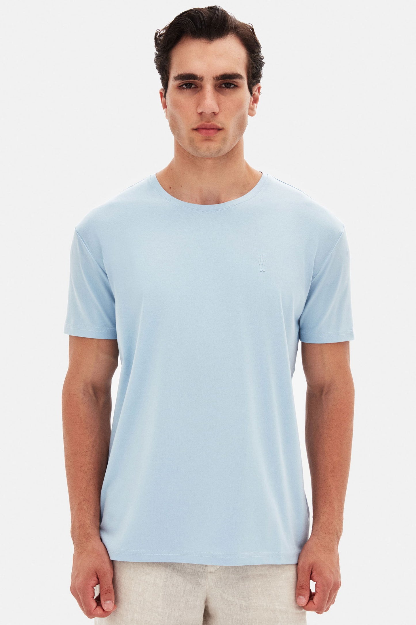 Twn Slim Fit Açık Mavi Düz Kabartma Baskılı T-shirt