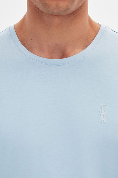 Twn Slim Fit Açık Mavi Düz Kabartma Baskılı T-shirt