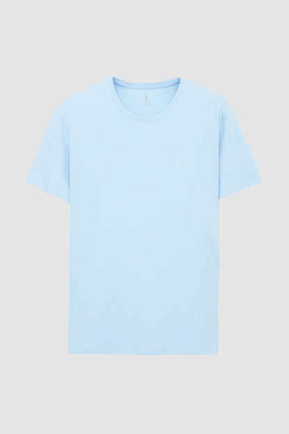 Twn Slim Fit Açık Mavi Düz Kabartma Baskılı T-shirt