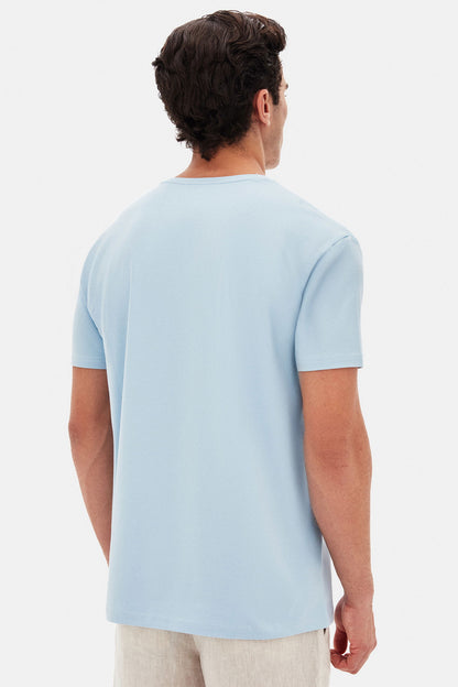 Twn Slim Fit Açık Mavi Düz Kabartma Baskılı T-shirt