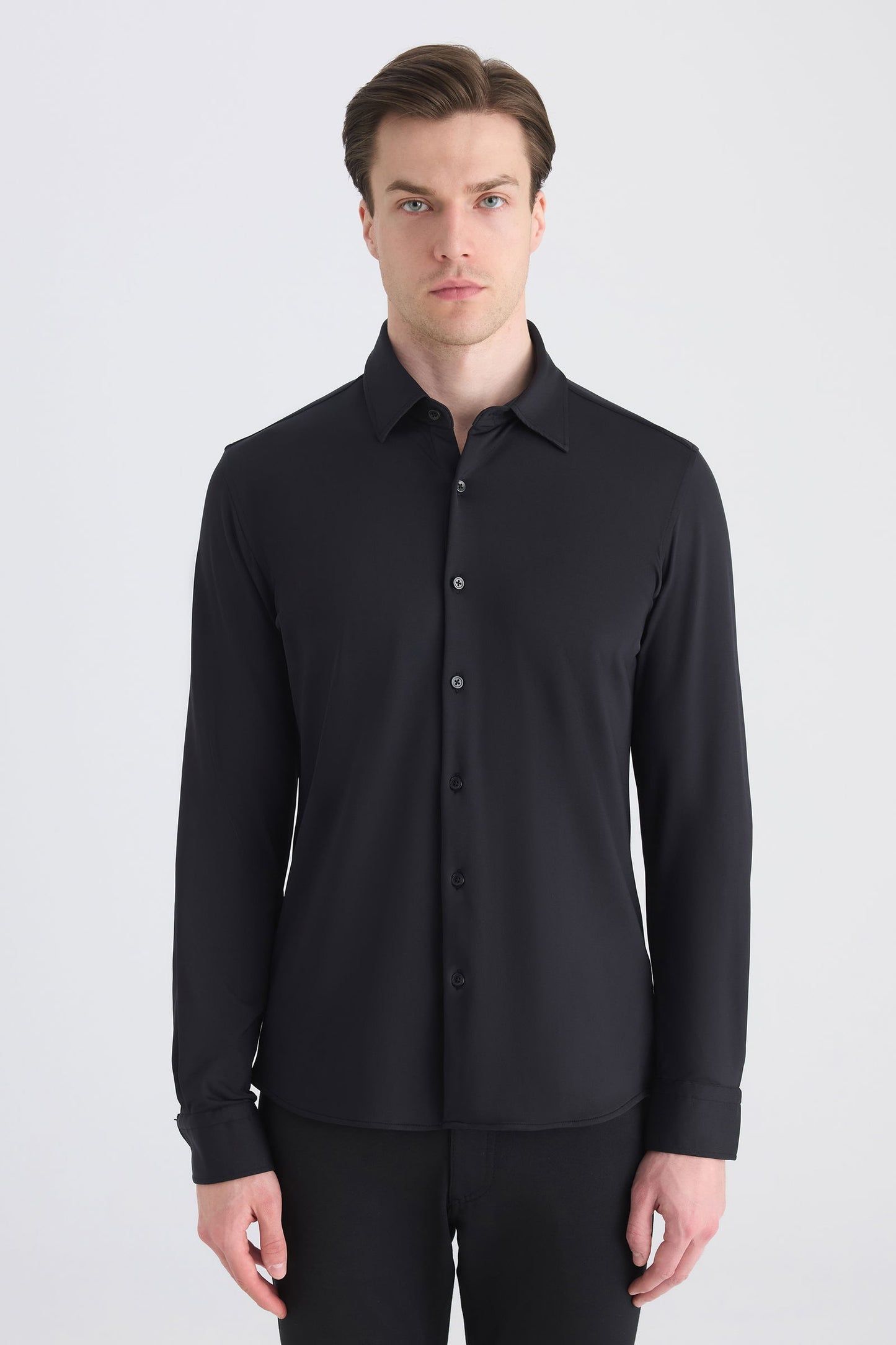 Twn Slim Fit Siyah Örme Gömlek