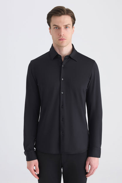 Twn Slim Fit Siyah Örme Gömlek