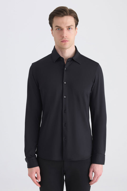 Twn Slim Fit Siyah Örme Gömlek