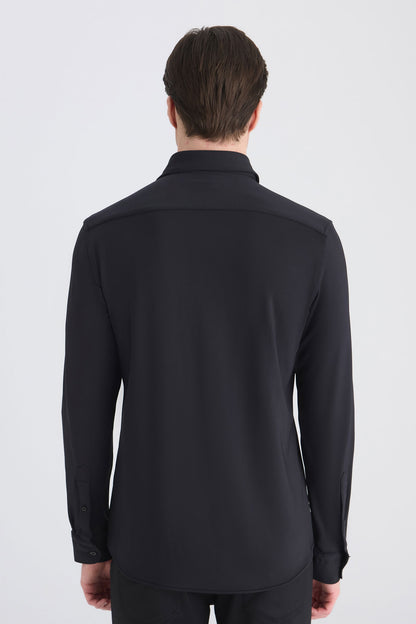 Twn Slim Fit Siyah Örme Gömlek