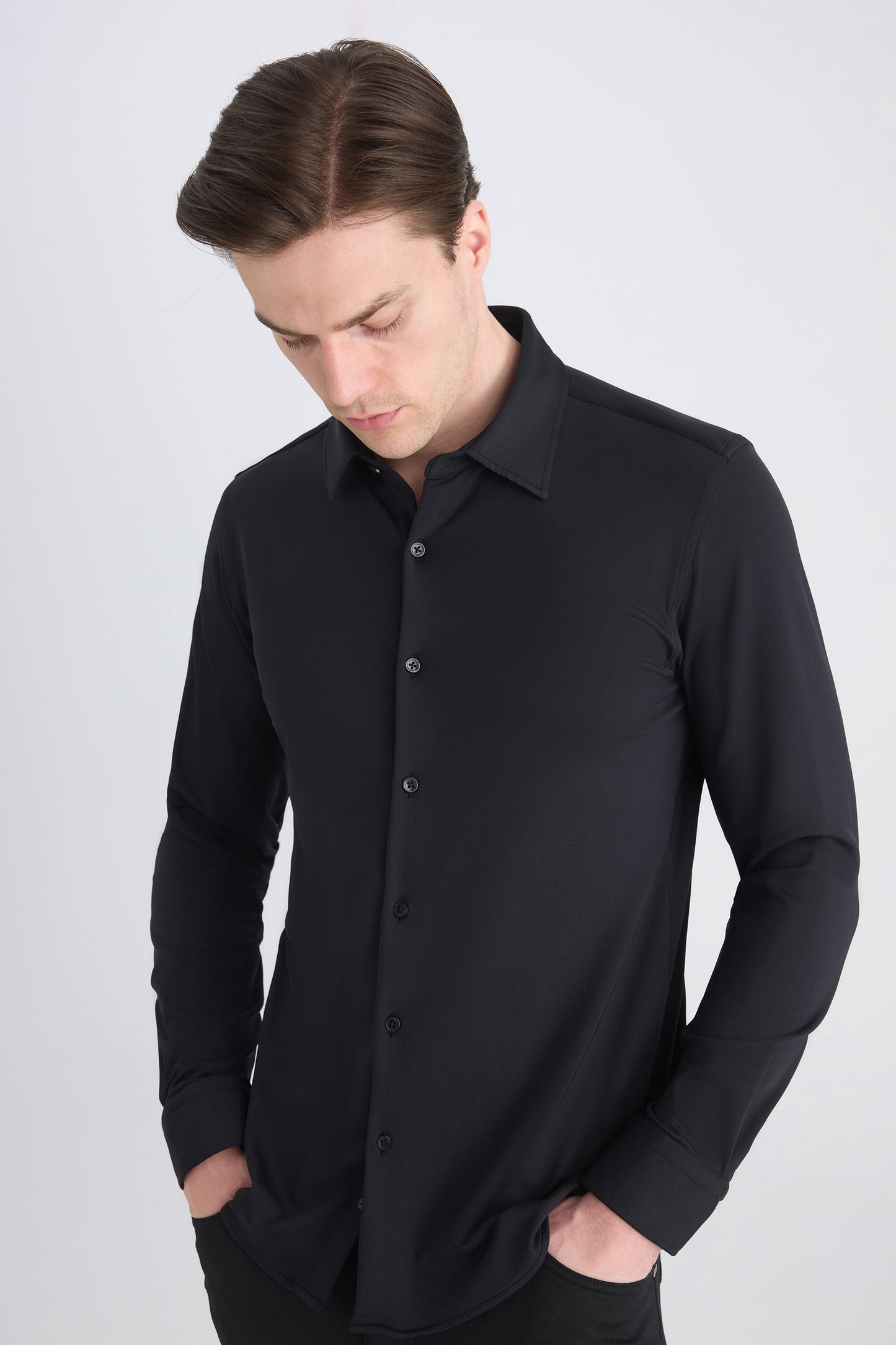Twn Slim Fit Siyah Örme Gömlek