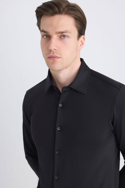 Twn Slim Fit Siyah Örme Gömlek