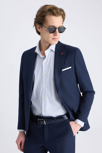 Twn Slim Fit Lacivert Armürlü Takim Elbise