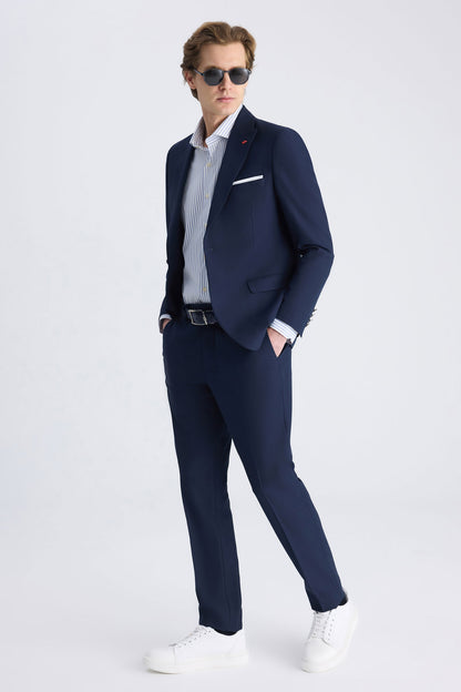 Twn Slim Fit Lacivert Armürlü Takim Elbise