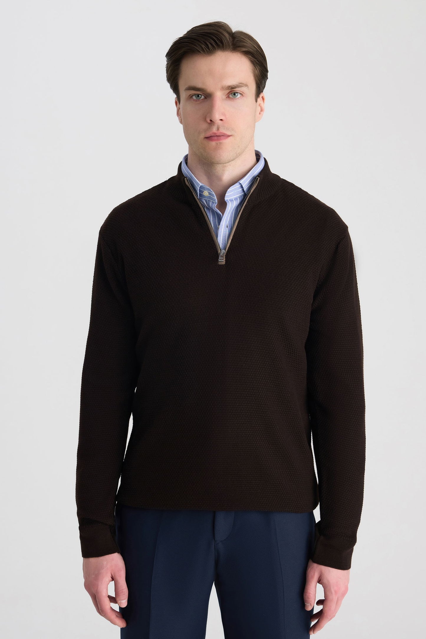 Ds Damat Regular Fit Kahverengi Petek Örgü Kazak