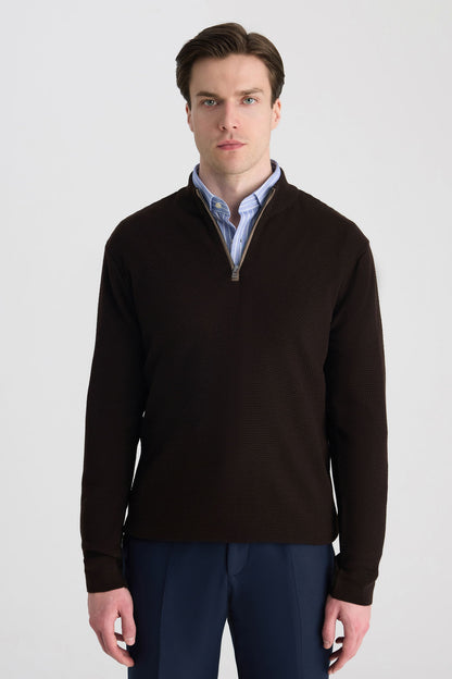 Ds Damat Regular Fit Kahverengi Petek Örgü Kazak