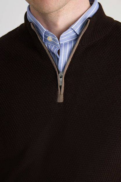 Ds Damat Regular Fit Kahverengi Petek Örgü Kazak
