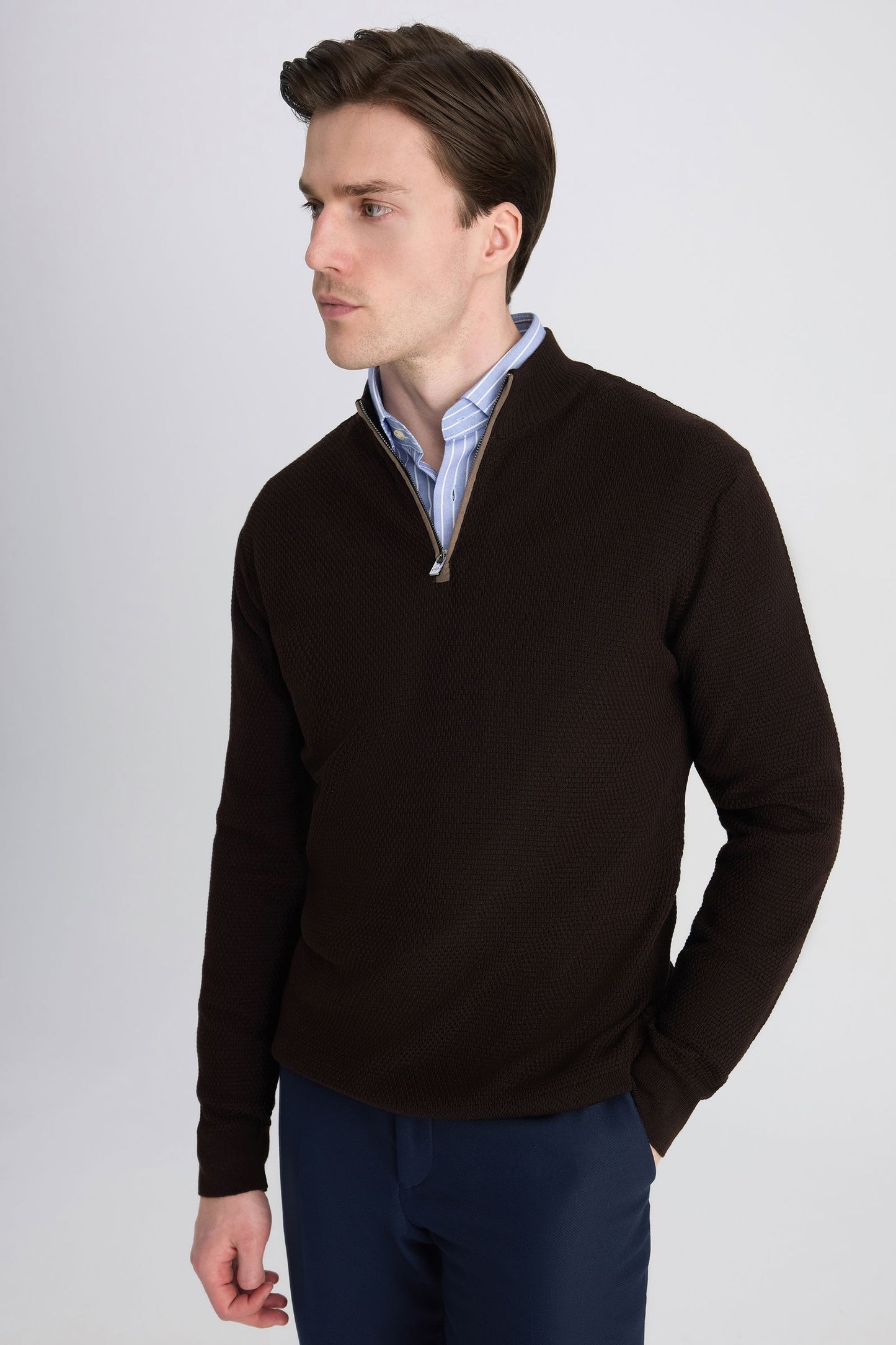 Ds Damat Regular Fit Kahverengi Petek Örgü Kazak