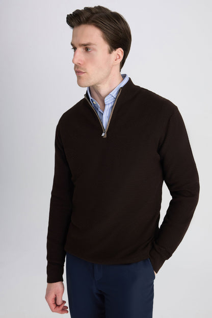 Ds Damat Regular Fit Kahverengi Petek Örgü Kazak