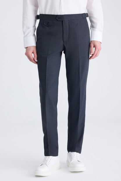 Ds Damat Slim Fit Lacivert Armürlü Kumaş Pantolon