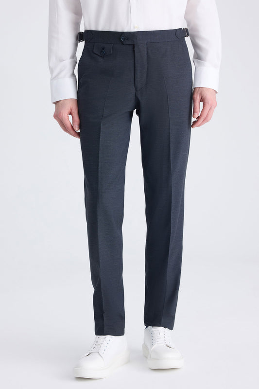 Ds Damat Slim Fit Lacivert Armürlü Kumaş Pantolon