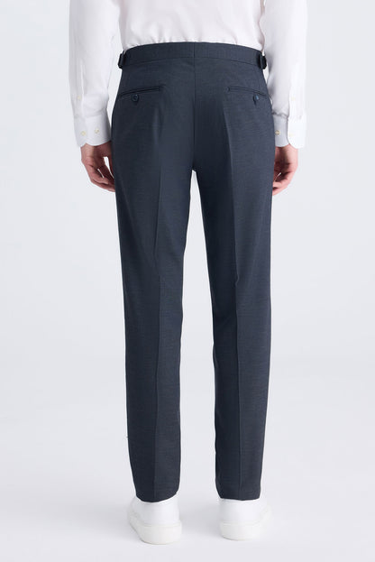 Ds Damat Slim Fit Lacivert Armürlü Kumaş Pantolon
