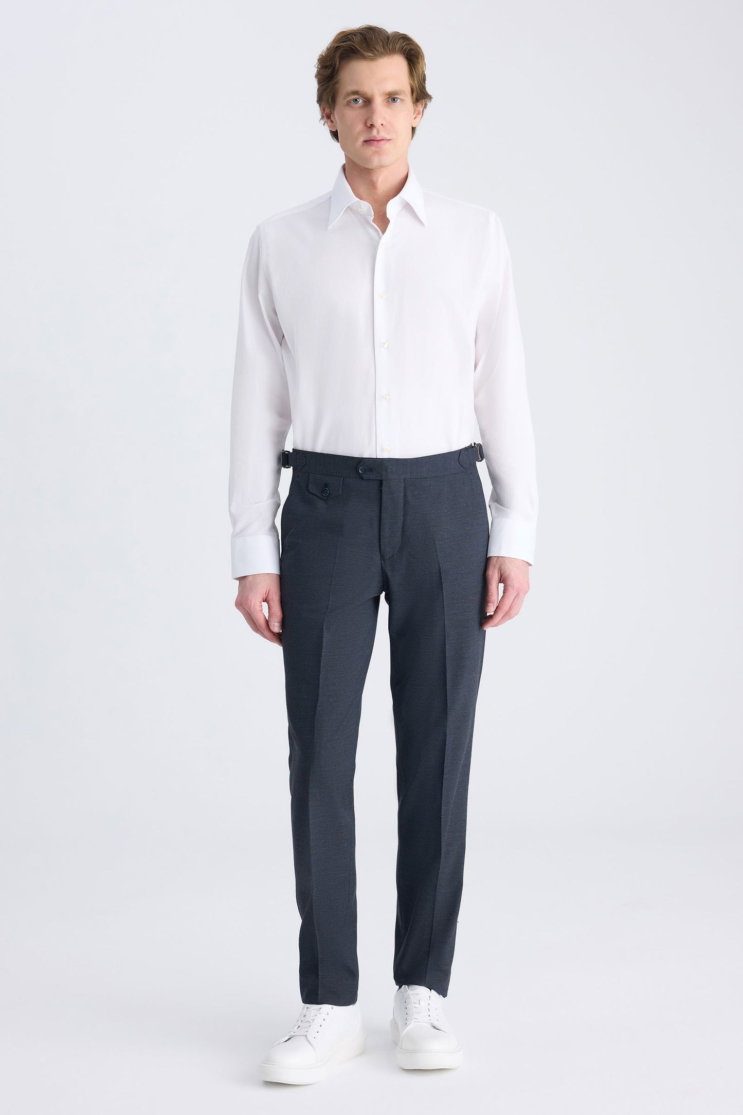 Ds Damat Slim Fit Lacivert Armürlü Kumaş Pantolon