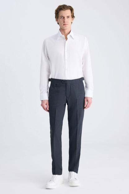 Ds Damat Slim Fit Lacivert Armürlü Kumaş Pantolon