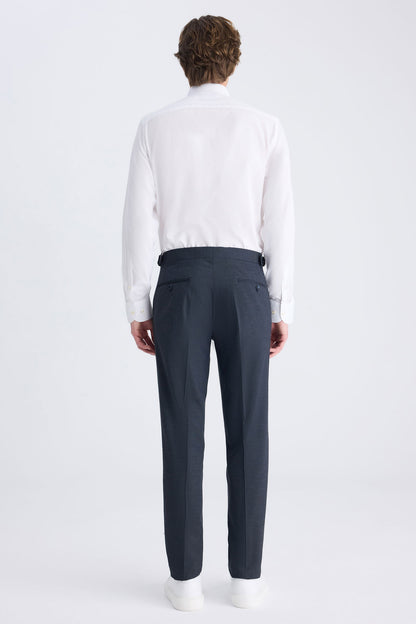 Ds Damat Slim Fit Lacivert Armürlü Kumaş Pantolon