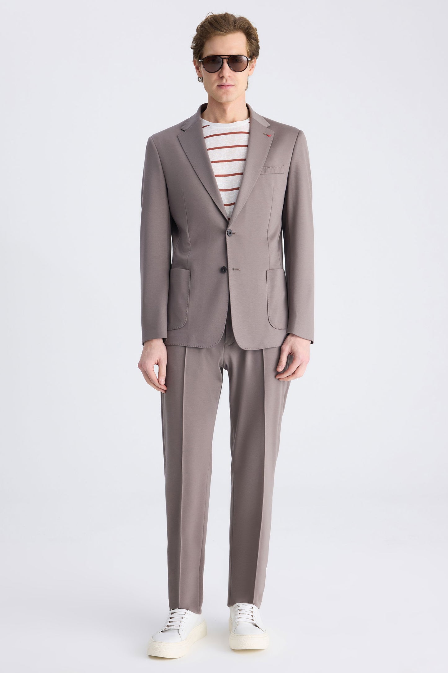 Ds Damat Slim Fit Vizon Baskılı Takim Elbise